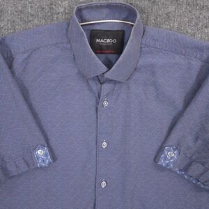 Maceoo Galileo Shirt Mens Large Synapse Grey Blue Italian Jacquard Short Sleeve